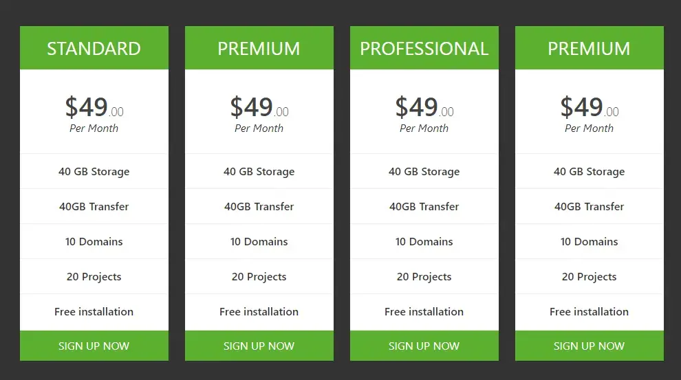 Responsive Bootstrap Pricing Table