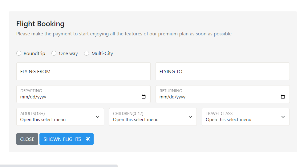 Flight Booking forms