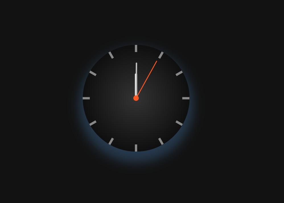 animated clock widget with dark background