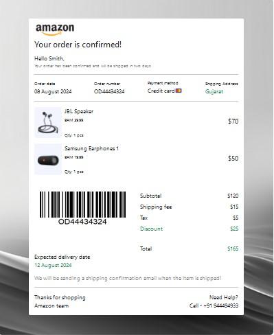 Invoice card with order confirmation and barcode scanner