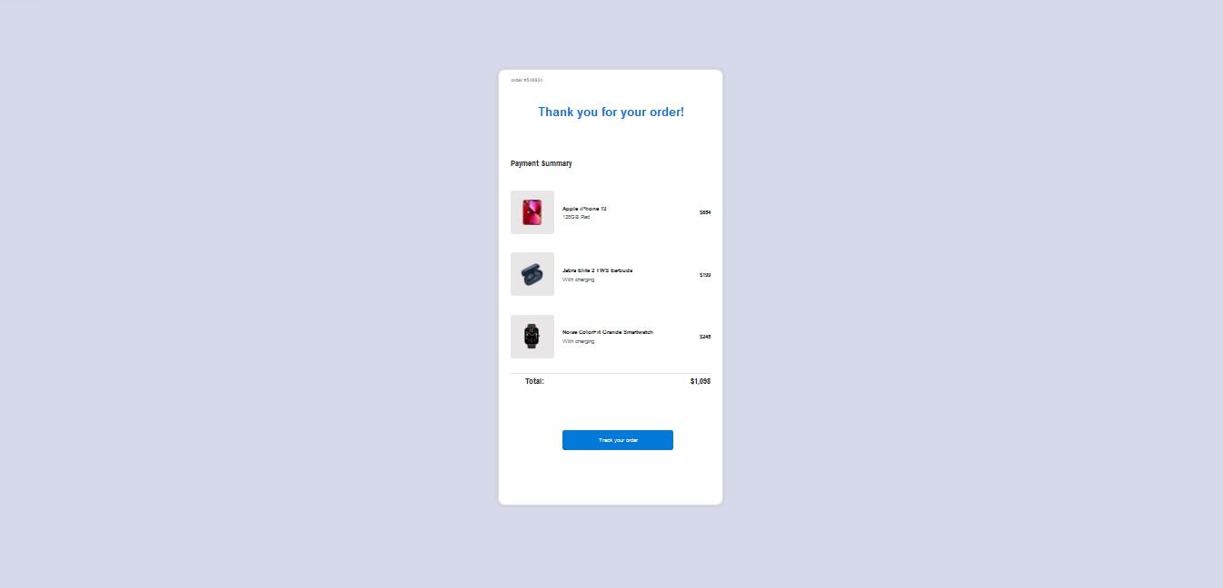 Order card with product detail and payment summary