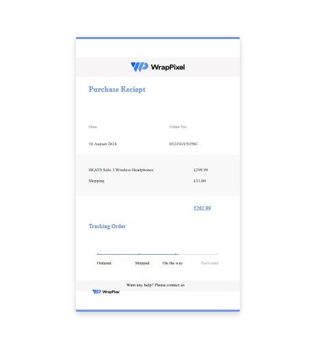 Order-Tracking card with purchase receipt  and progress bar