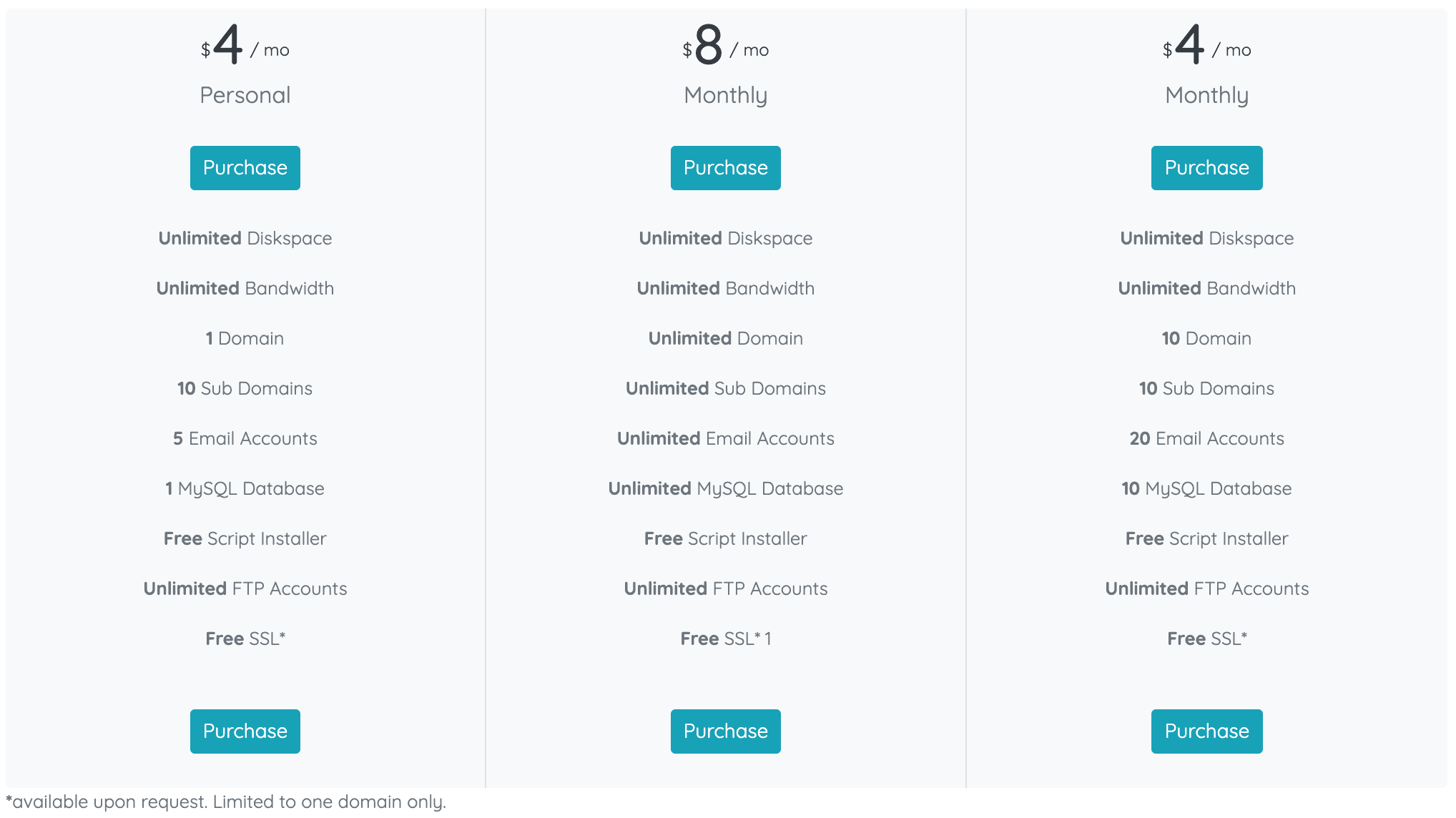 simple white pricing tables