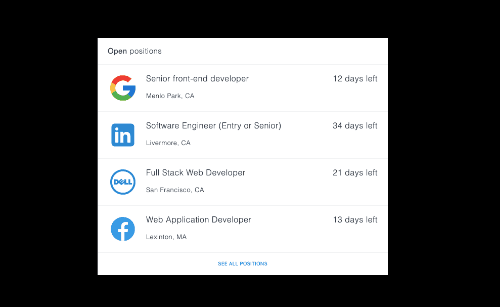 Sidebar with card open positions at software companies